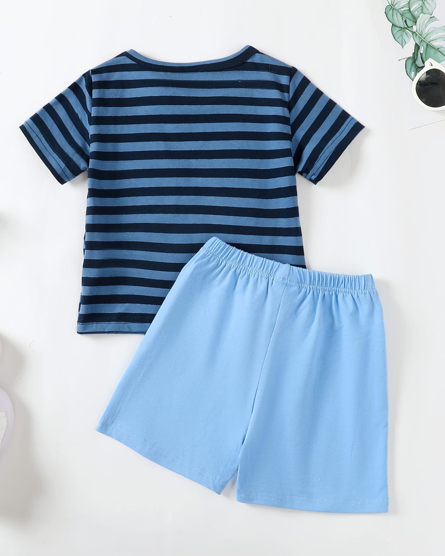 Mioglrie Infant Baby Boy Summer Clothes Sets Outfits Striped Short Sleeve T-Shirt Stretch Casual Shorts Set 12-18 Months