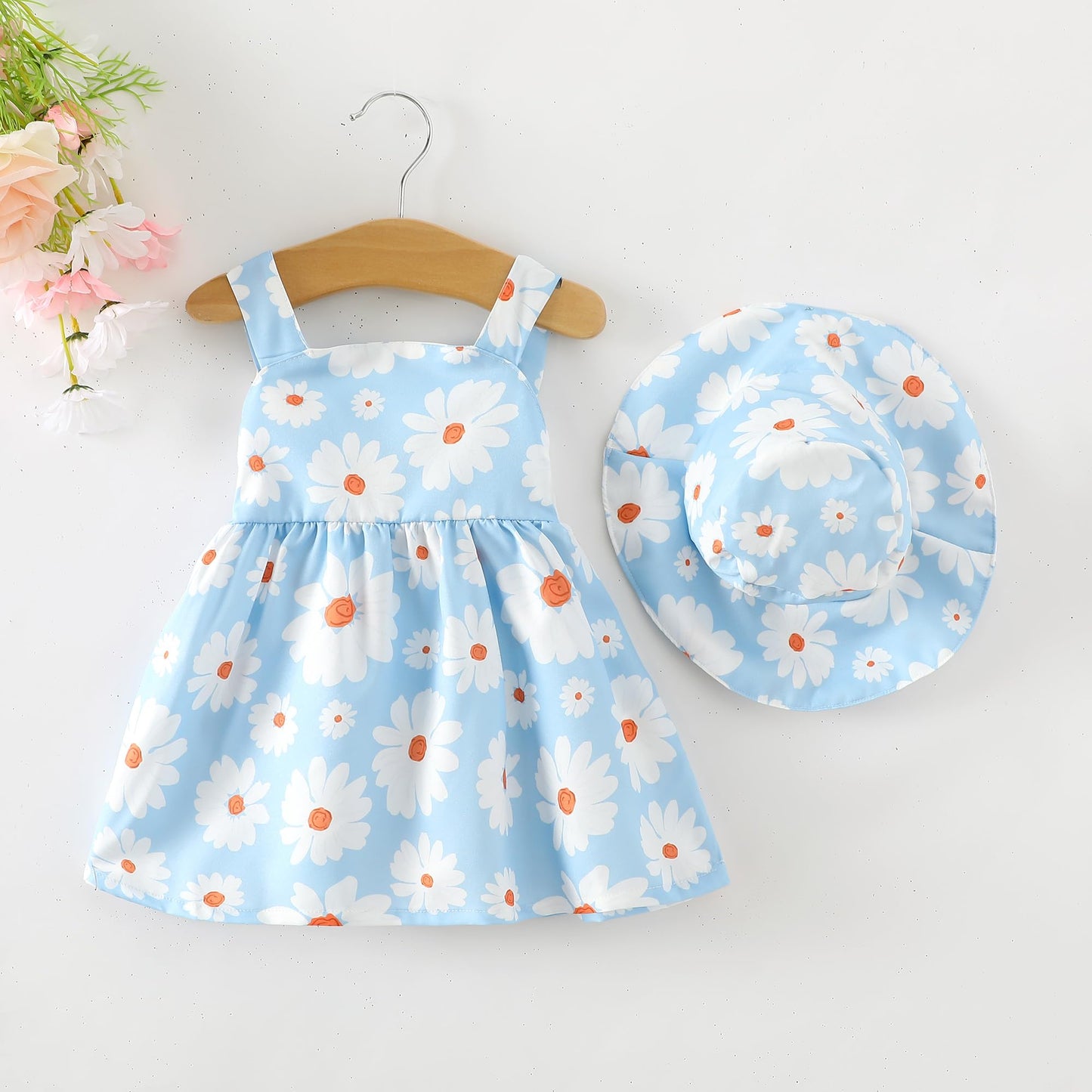 Vestido de verano para niña, ropa para bebé de 1 año, estilo bohemio, sin mangas, con cuello halter, vestido de verano con margaritas azules, ropa para niña de 12 a 18 meses