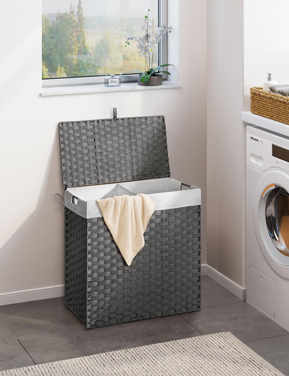 Greenstell Laundry Hamper with lid, Laundry Baskets Foldable 2 Removable Liner Bags