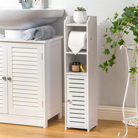 Soporte para papel higiénico: mueble de almacenamiento para baño junto al inodoro para espacios pequeños con soporte para rollo de papel higiénico - Blanco de AOJEZOR by AOJEZOR