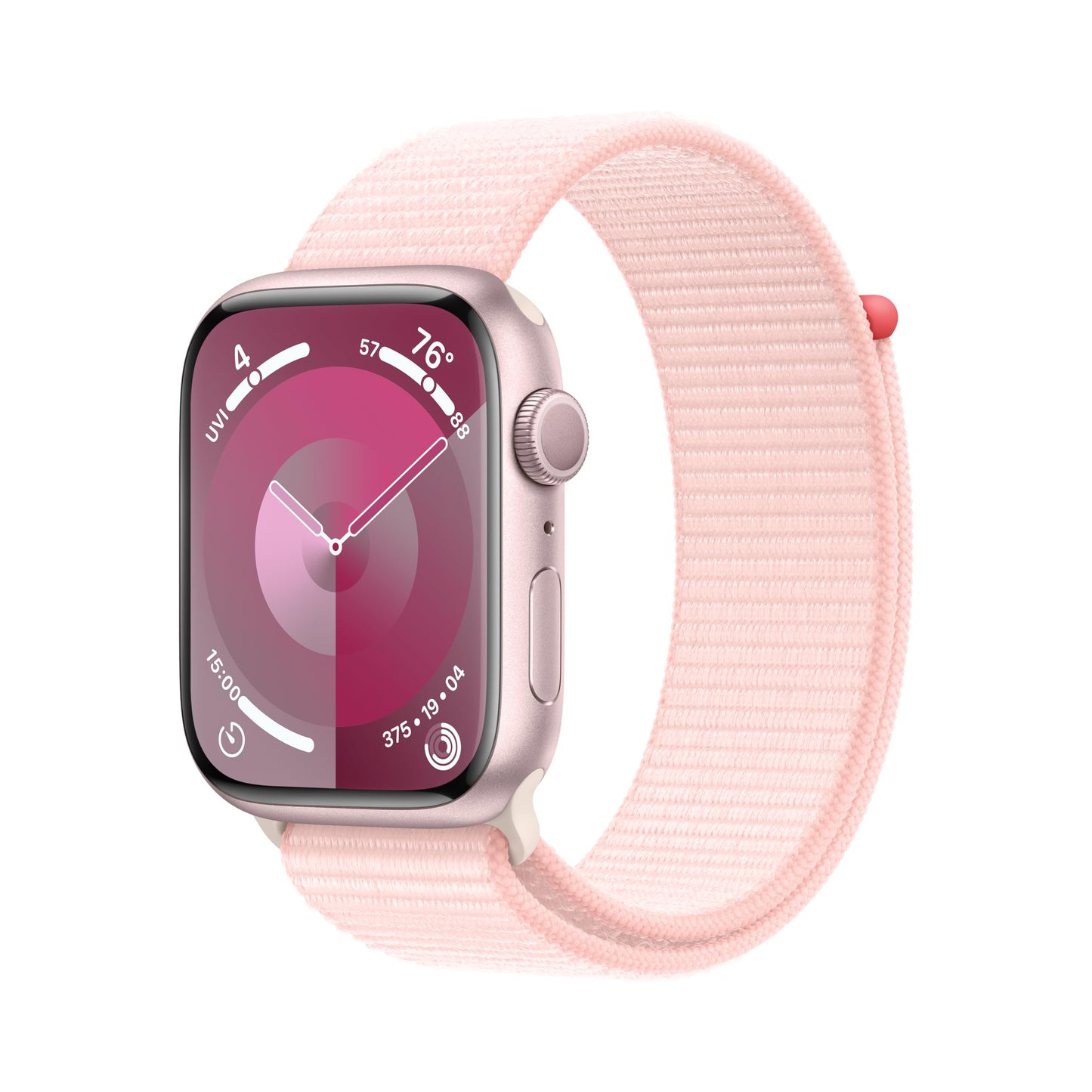 Apple Watch Series 9 [GPS 45 mm] Smartwatch con caja de aluminio rosa y correa deportiva rosa. Monitor de actividad física, aplicaciones de oxígeno en sangre y ECG, pantalla Retina siempre activa, neutral en carbono