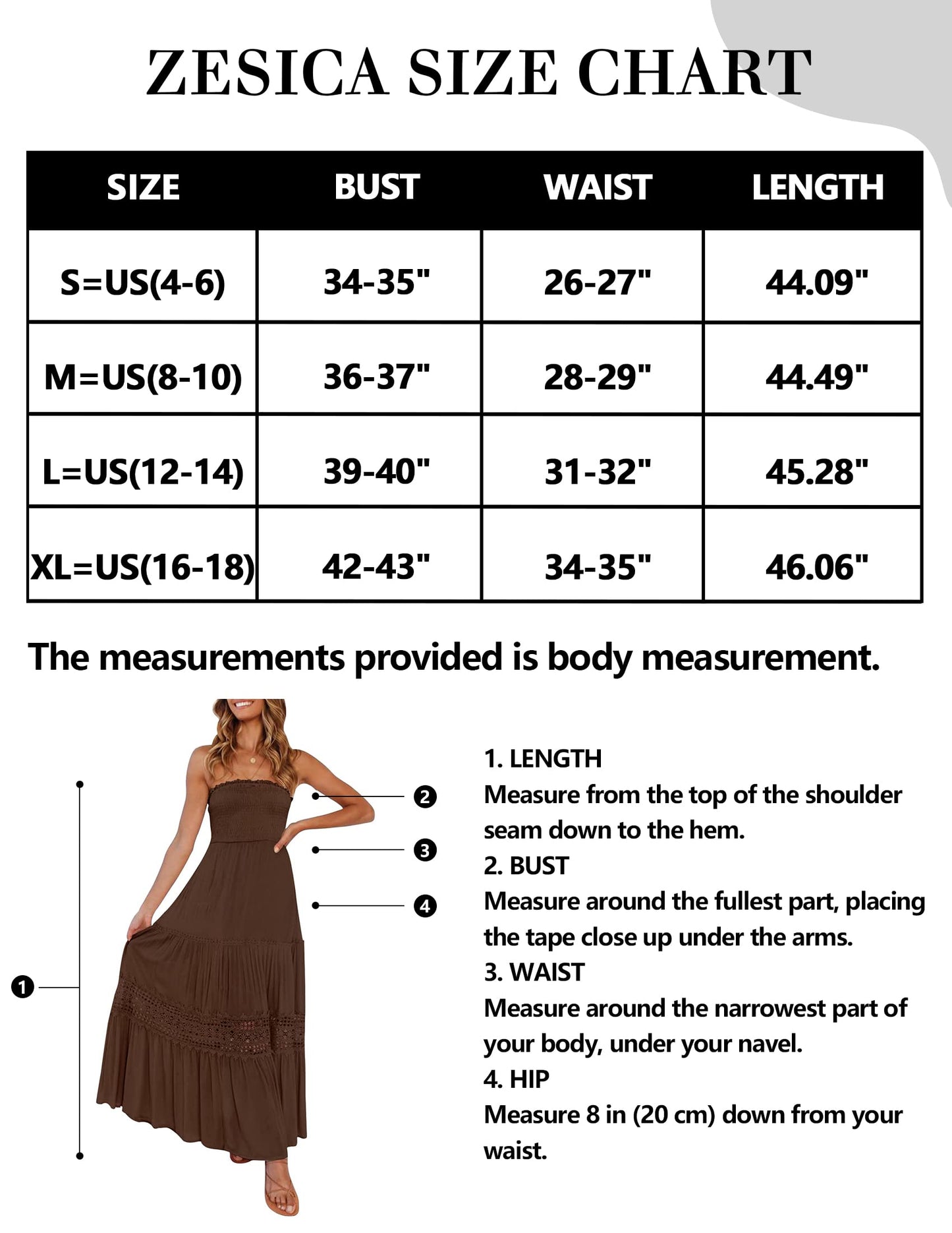 ZESICA Women's 2024 Summer Bohemian Strapless Off Shoulder Lace Trim Backless Flowy A Line Beach Long Maxi Dress,Coffee,X-Large