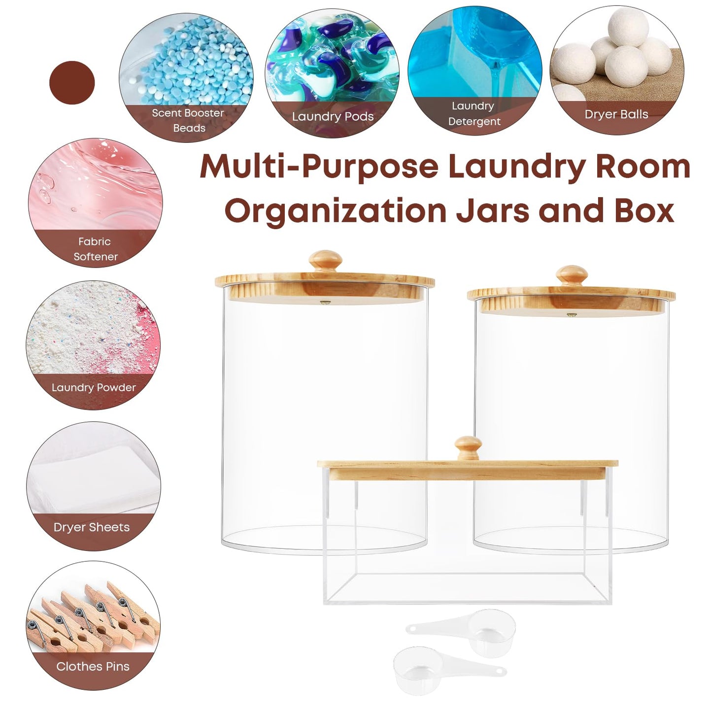 COAZEX 3 Pack Laundry Powder Container & Dryer Sheet Holder, Large Acrylic Laundry Room Organization Jars and Storage Box Dispenser