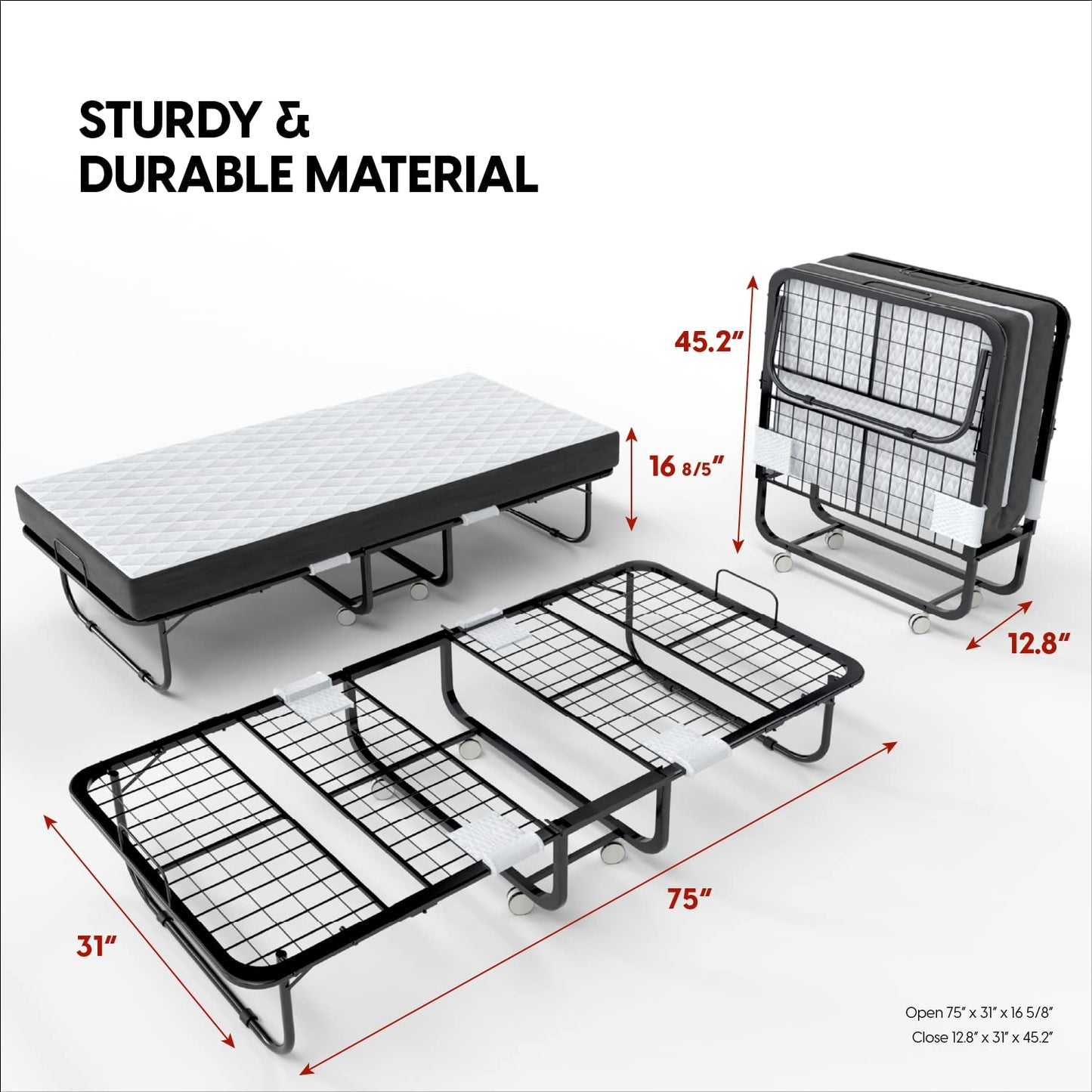 Cama plegable EconoHome con colchón - Marco de cama tamaño cuna de 75 x 31 - Cama plegable portátil para adultos para invitados - Colchón de espuma viscoelástica de 5 pulgadas de grosor - Cama plegable que ahorra espacio para un fácil almacenamiento