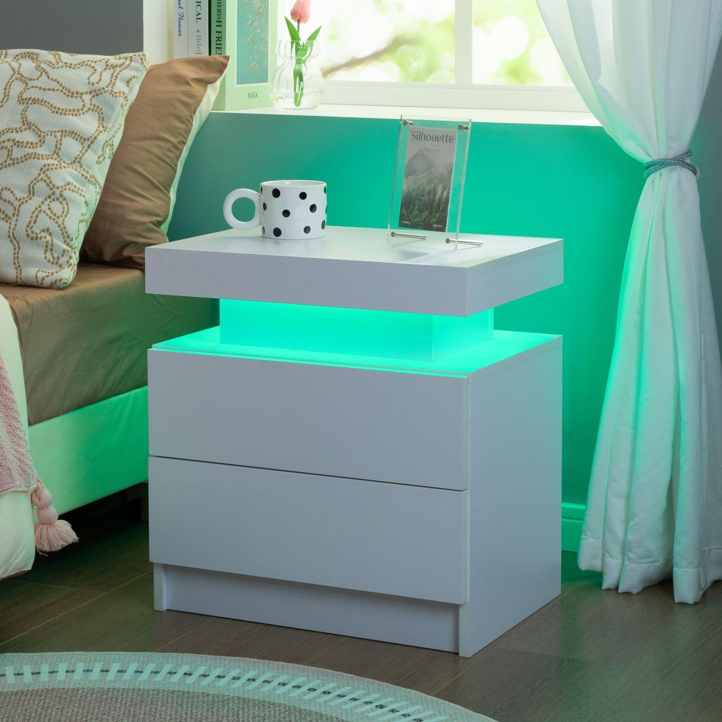 i-aplus Nightstand Set of 2 LED Nightstand with 2 Drawers, Bedside Table with Drawers for Bedroom Furniture