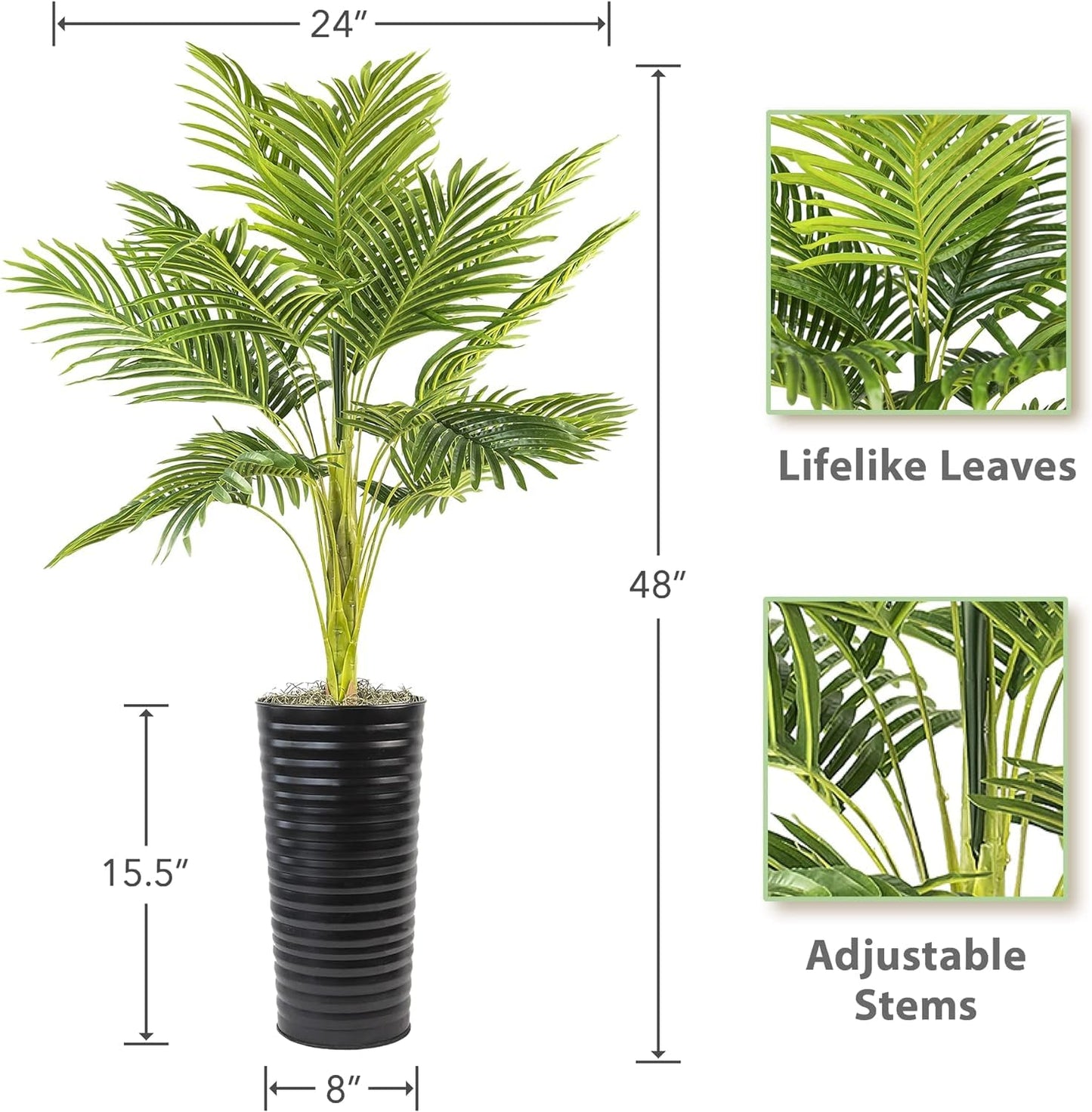 LCG Florals 4FT Artificial Palm Plant in Black Ribbed Metal Pot – Natural, Lifelike Foliage & Stems – Faux Indoor Tree or Fake House Plant for Décor at Home, Office, Living Spaces