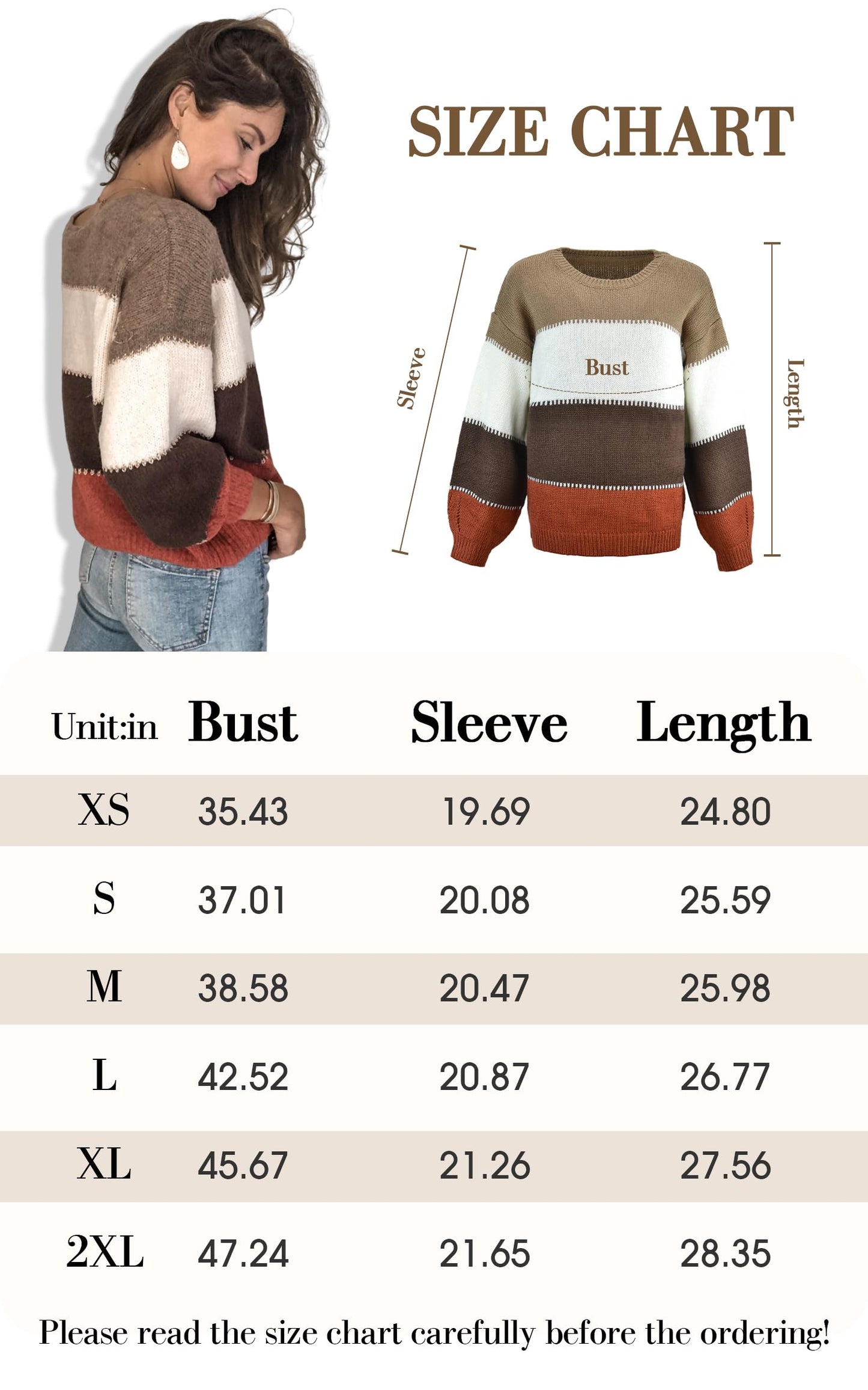 ***Angashion Women's Sweaters Casual Long Sleeve Crewneck Color Block Patchwork Pullover Knit Sweater Tops Pink Small