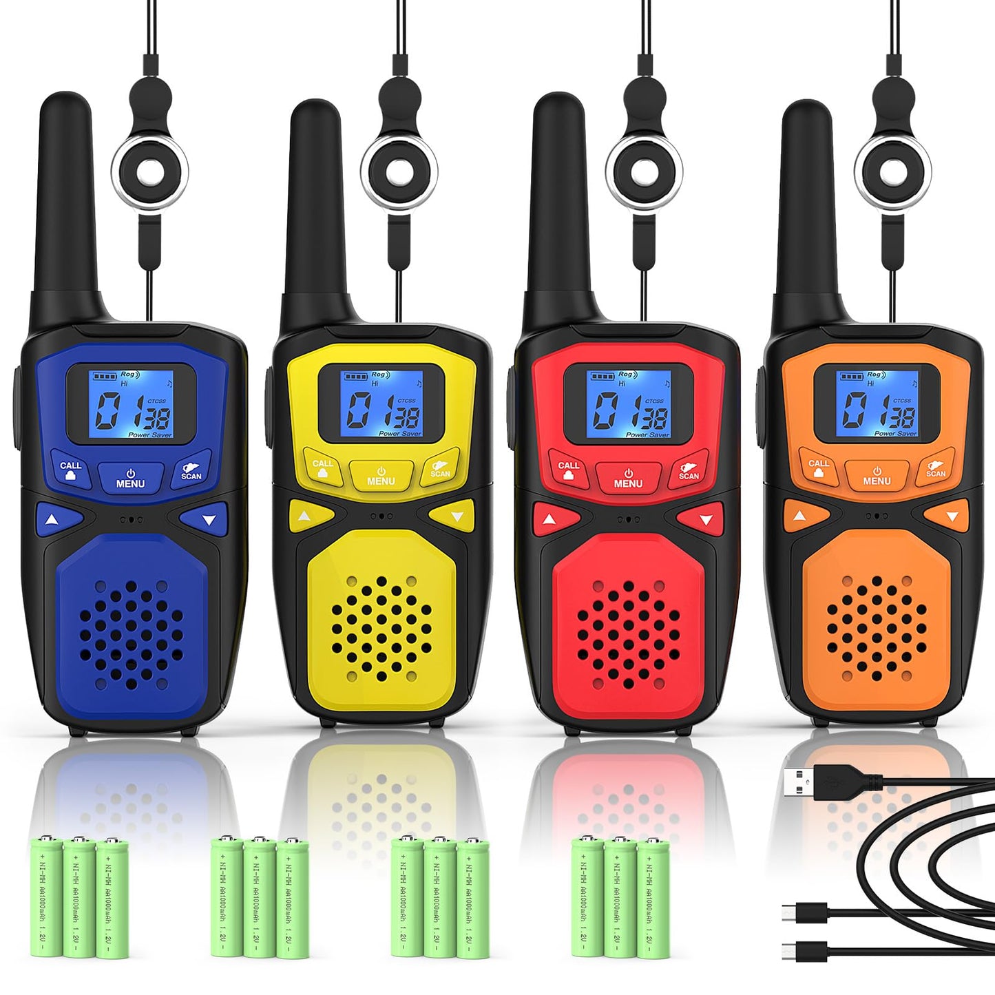 Walkie Talkies WokTok para adultos, de largo alcance, recargables, portátiles, bidireccionales, equipo para acampar, sirenas SOS, alarmas meteorológicas NOAA, juguetes para niños, walkie talkies recargables fáciles de usar, 4 paquetes