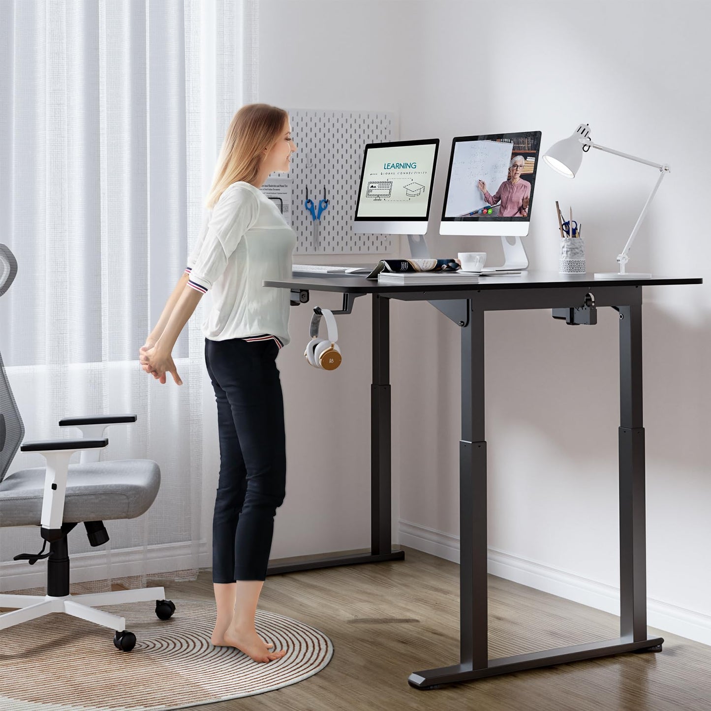 Dripex Standing Desk, 63 x 43 Inch L Shaped Desk, Electric Height Adjustable Dual Motor Sit Stand Desk, Corner Stand Up Desk, Large Computer Workstation for Home Office with 4 Stable Legs