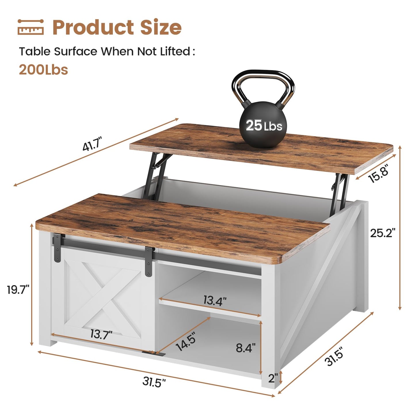 SEDETA Mesa de centro elevable de 31,5" con espacio de almacenamiento, mesa de centro cuadrada para sala de estar, mesa de centro estilo granja con compartimento de almacenamiento oculto grande y estantes ajustables, color blanco