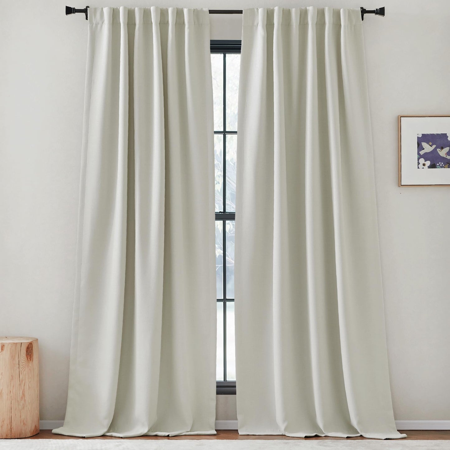 Cortinas opacas de NICETOWN de 213 cm de largo, de lino sintético, para dormitorio, 2 paneles, plisadas, con aislamiento térmico, para ventana, para sala de estar, color natural, ancho 50 x largo 84 cm