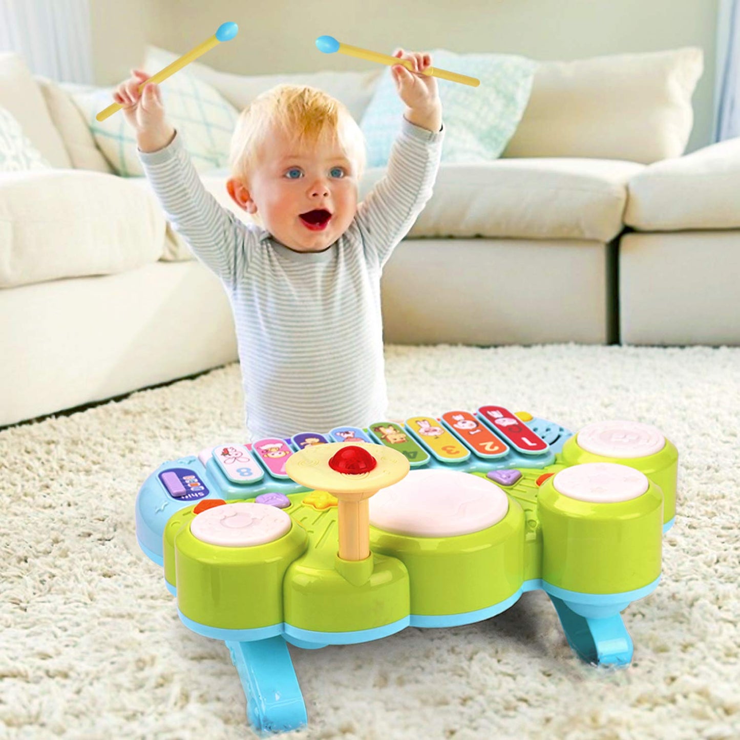 Baby Musical Toys 3 in 1 Piano Keyboard Xylophone Drum Set for 1 Year Old Girls Boys Toys Age 2 Music Instrument Learning Toys for Toddlers 1-3 Easter Gifts Infant Baby Toys 6 9 12 18 24 Month Old