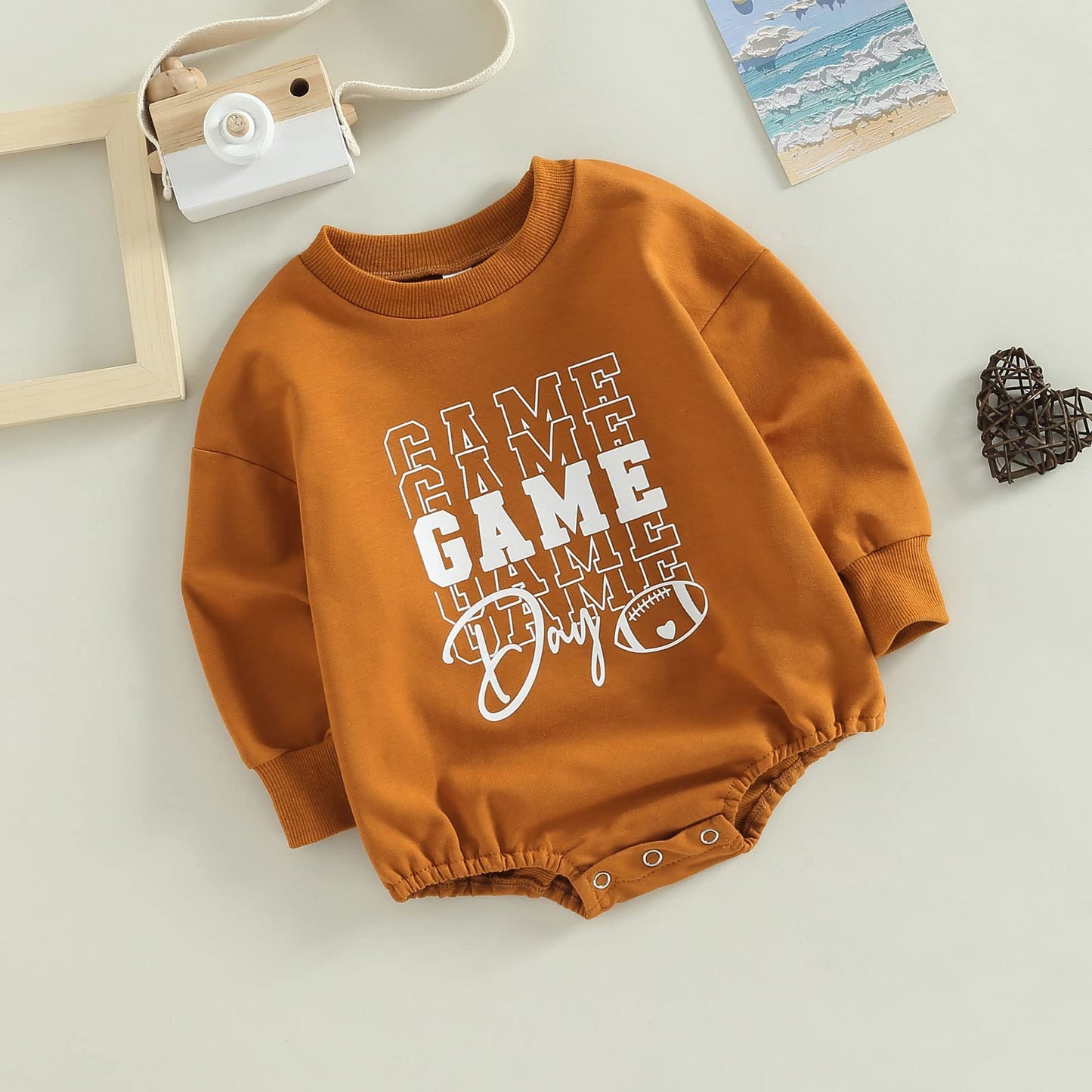 MERSARIPHY - Conjunto de sudadera y mameluco de fútbol para bebé, niña y niño, mono de manga larga con letras divertidas, ropa de otoño e invierno (marrón Y, 3 a 6 meses)