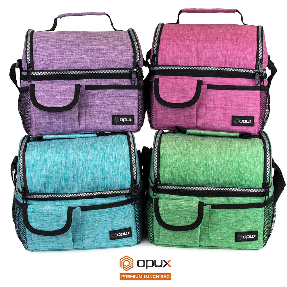 Opux - Bolsa térmica para el almuerzo para mujer, lonchera térmica para adultos, lonchera para hombres, lonchera de dos compartimentos para el trabajo, lonchera de dos pisos a prueba de fugas, lonchera suave para niñas, niños y niños, color morado