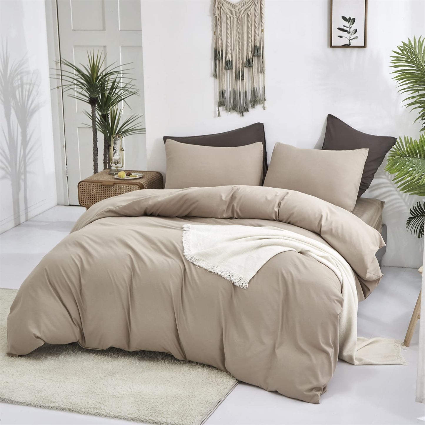 Cottonight Cream Coffee Comforter Set California King Khaki Bedding Comforter Set Cal King Dark Champagne Solid Blanket Quilts Modern Soft Breathable Cream Khaki 3 Piece Bedding Set for Cal King Bed