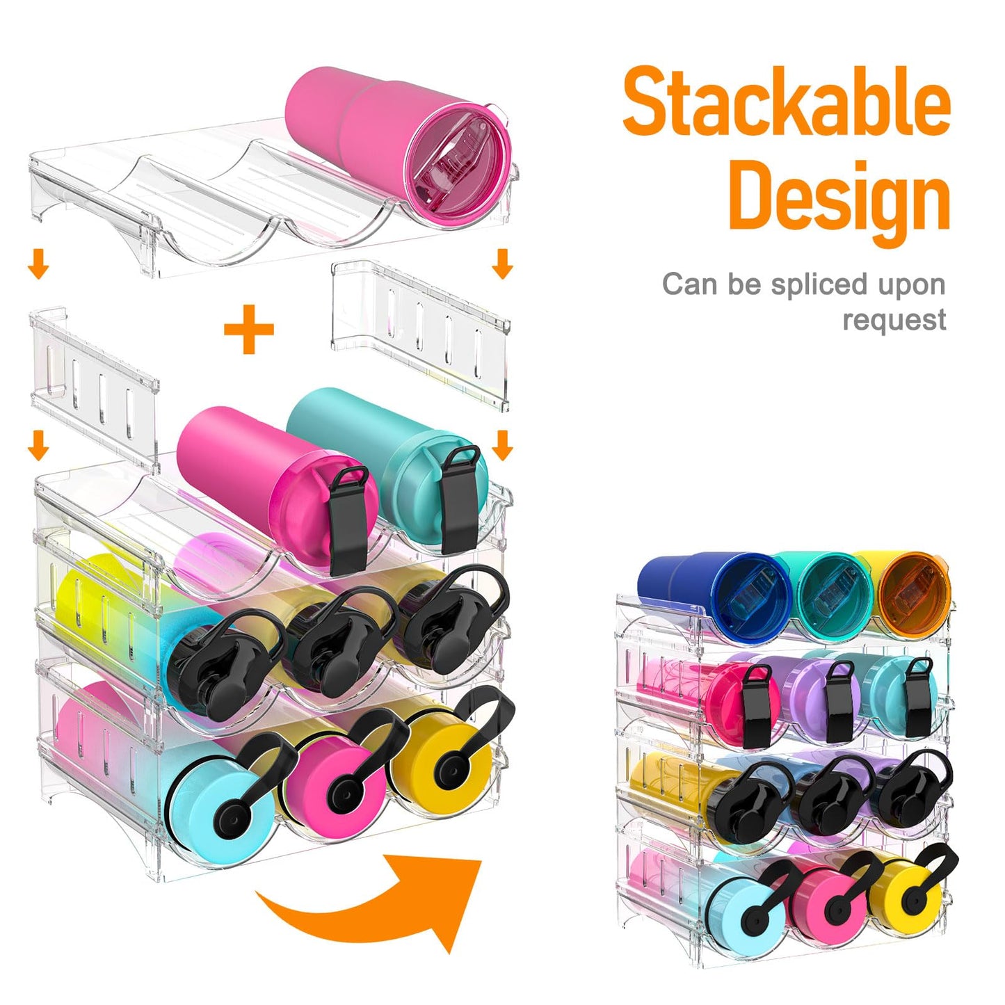 Water Bottle Organizer, Stackable Water Bottle Holder for Kitchen Pantry, Fridge, Cabinet,Tumbler Travel Cup Holder and Organizer，Stackable Cup Holder for Wine, Water, Each Rack Holds 3 Containers【1】