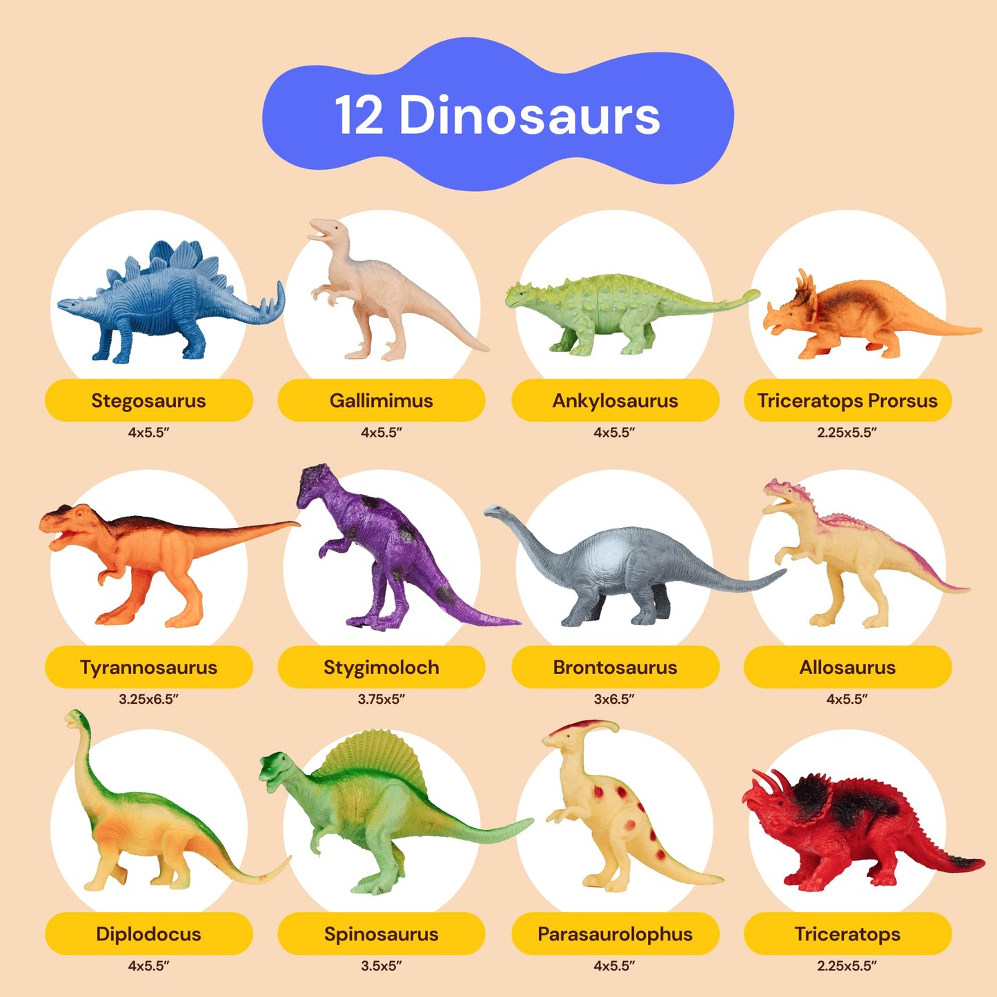 PLAYVIBE Dinosaur Toys for Kids 3-5 – 12 Realistic Small Dinosaur Figures with Storage Box – Dinosaur Toys for Kids 5-7 – Toddler Boy Dino Toys