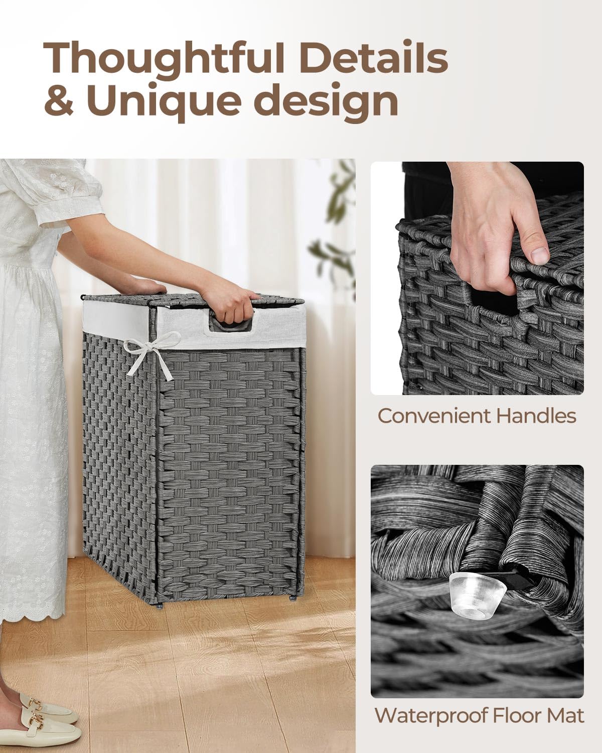 Greenstell Laundry Hamper with lid, Laundry Baskets Foldable 2 Removable Liner Bags