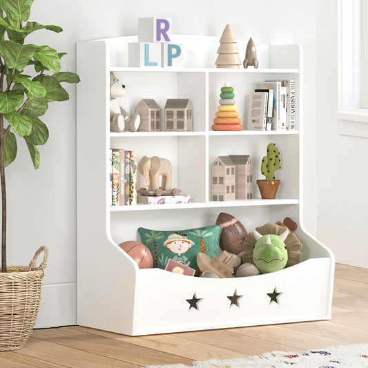 Curipeer Kids Bookshelf, Three-and-a-Half Tier Wooden Bookcase, Bookshelf for Playing Room