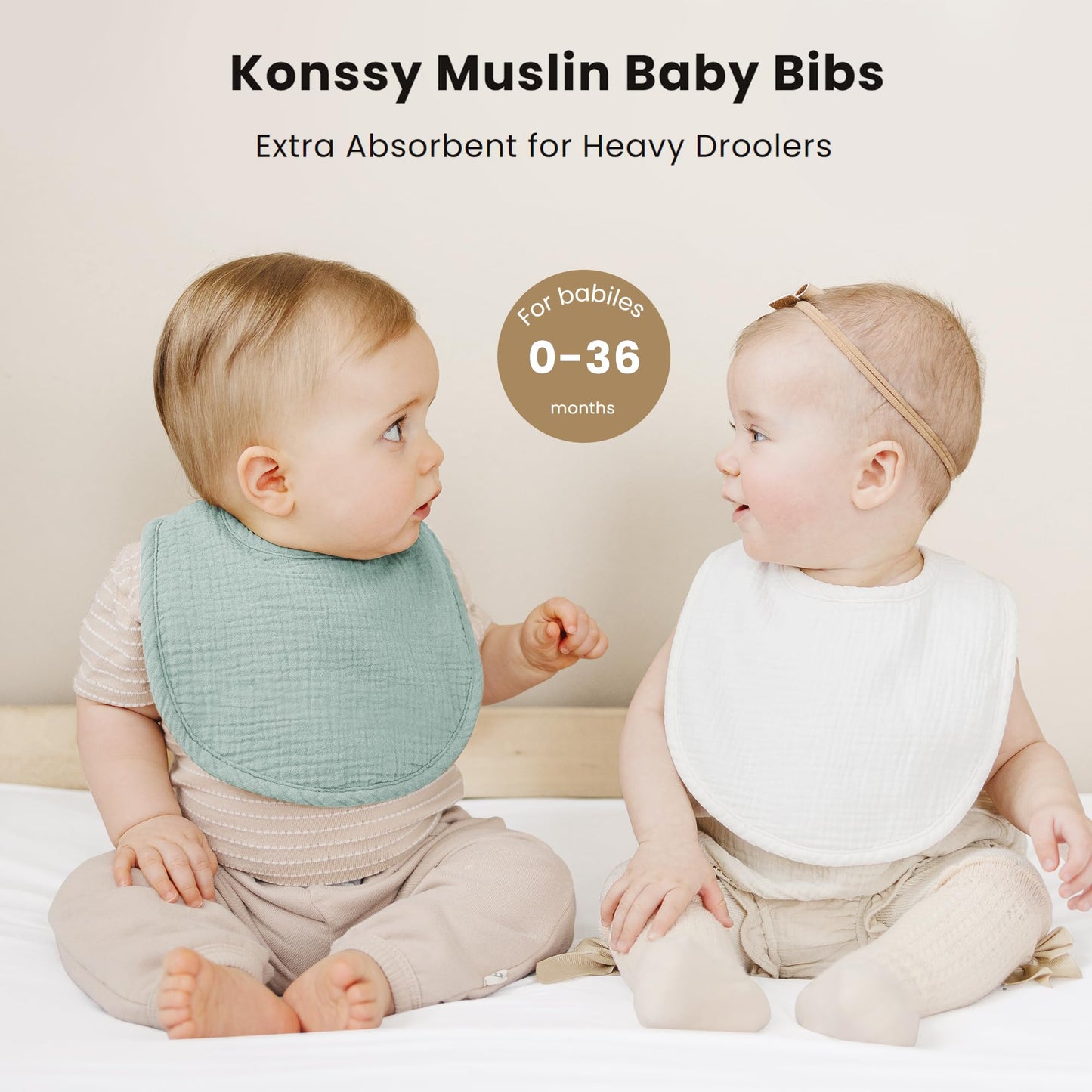 Konssy Muslin Baby Bibs 8 Pack Baby Bandana Drool Bibs Cotton for Unisex Boys Girls, 8 Solid Colors Set for Teething Drooling