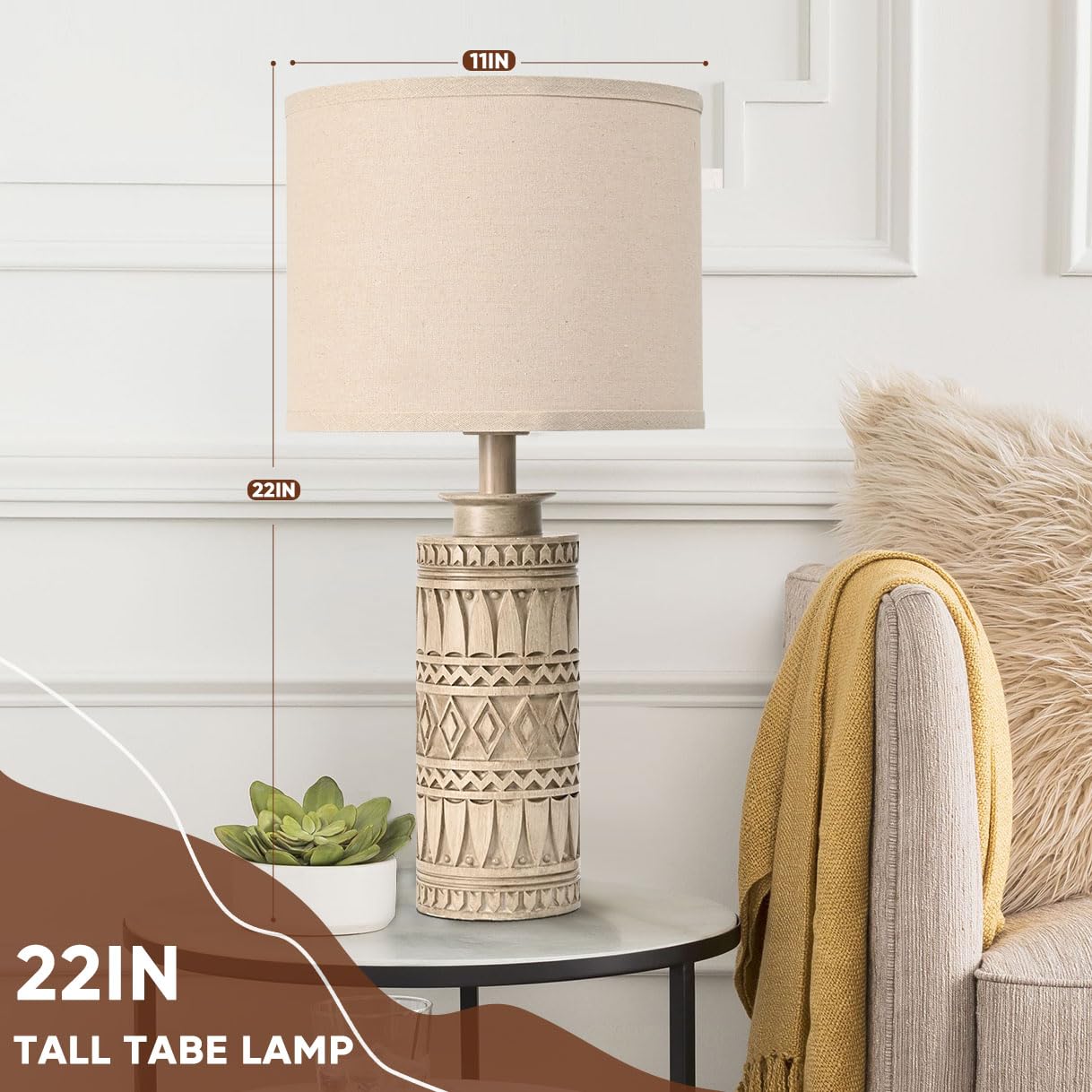 22IN Tall Table Lamps for Living Room End Table Set of 2 Large Tall Bedroom Bedside Lamps for Nightstand Rustic Farmhouse Table Lamp (Bulbs Not Included)