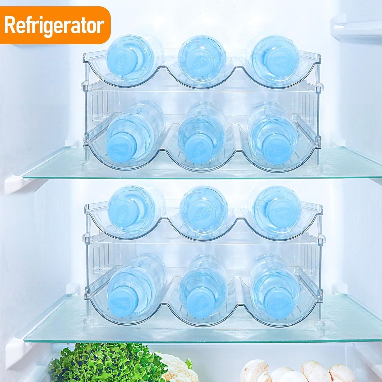 Organizador de botellas de agua, soporte apilable para botellas de agua para despensa de cocina, refrigerador, gabinete, portavasos de viaje y organizador, portavasos apilable para vino, agua, cada estante tiene capacidad para 3 contenedores【1】