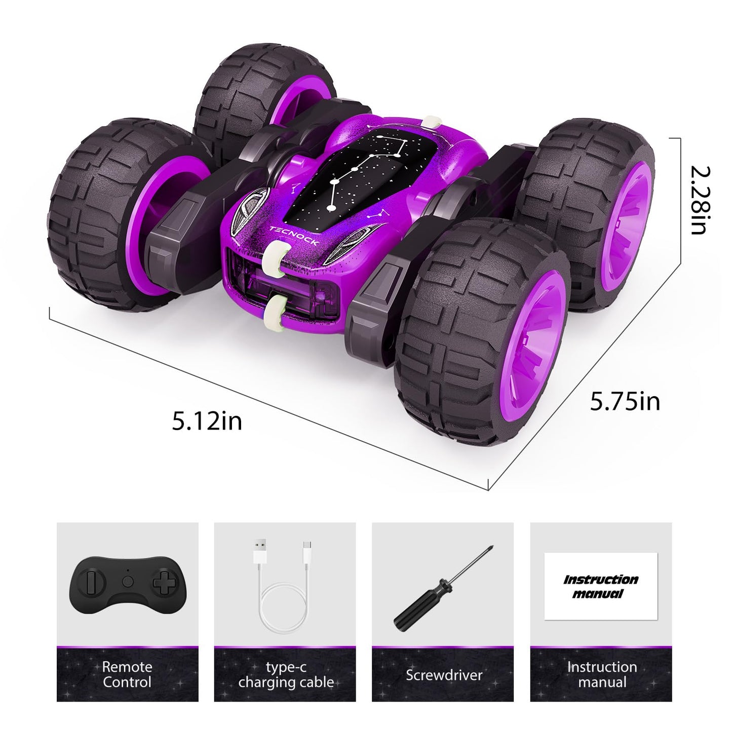 ***Tecnock Remote Control Car for Kids, 2.4GHz RC Car with Type-C Easy Charging, 4WD Double Sided 360° Rotates and Flips RC Stunt Car, Toys Gift for Boys and Girls