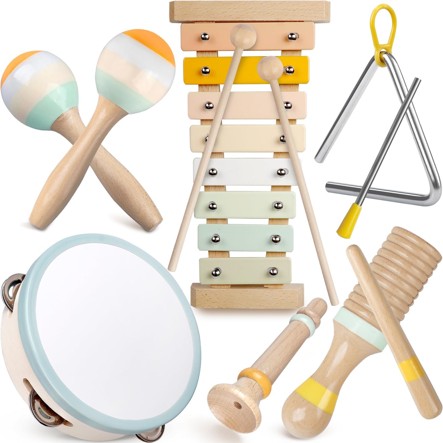 Musical Instruments - Neutral Color Musical Toys for Toddlers 1-3, Wooden Percussion Instruments for Kids, Modern Boho Xylophone Music Toys, Montessori Educational Baby Toys, Gender Neutral Baby Gifts