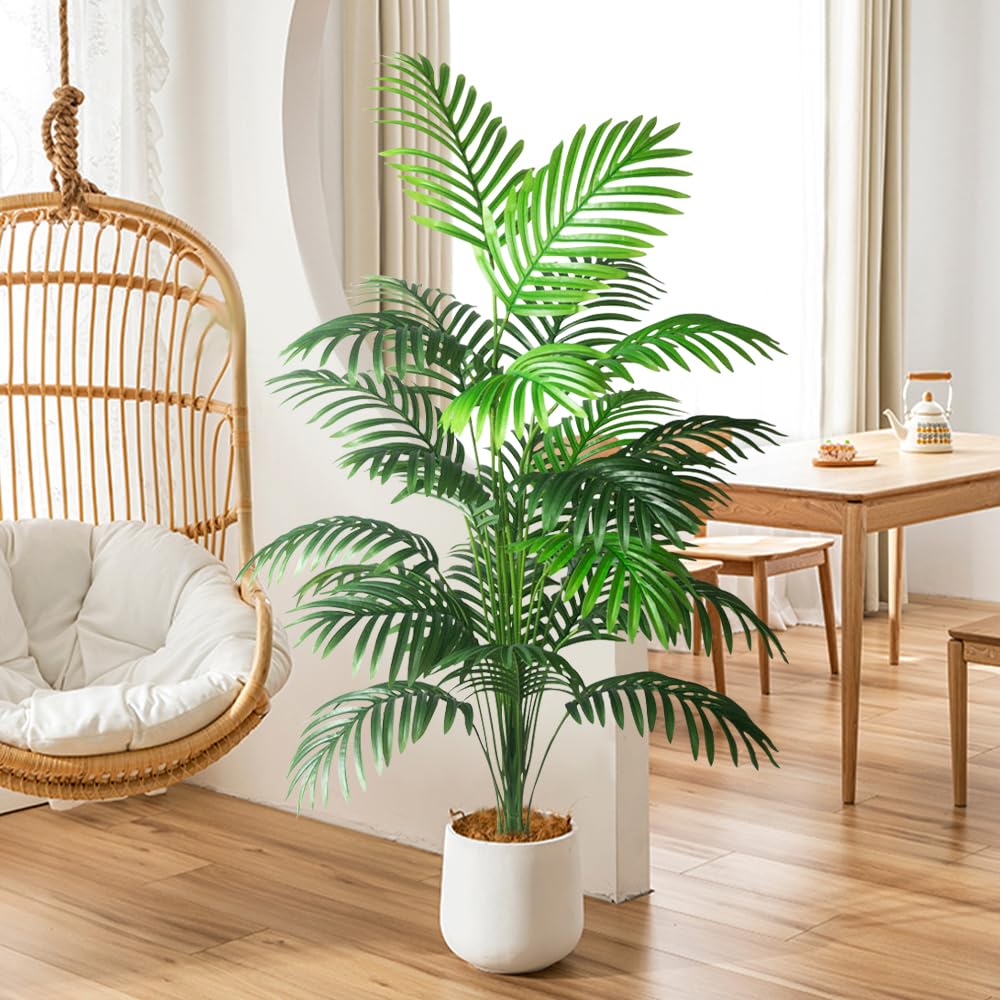 4ft 2pcs Large Artificial Plants Fake Palm Tree Tropical Palm Leaves Faux Palm Plants Tall Tree Indoor Real Touch Plastic Monstera Leaves for Home Garden Outdoor Office Decor (4ft/125cm-2pcs)