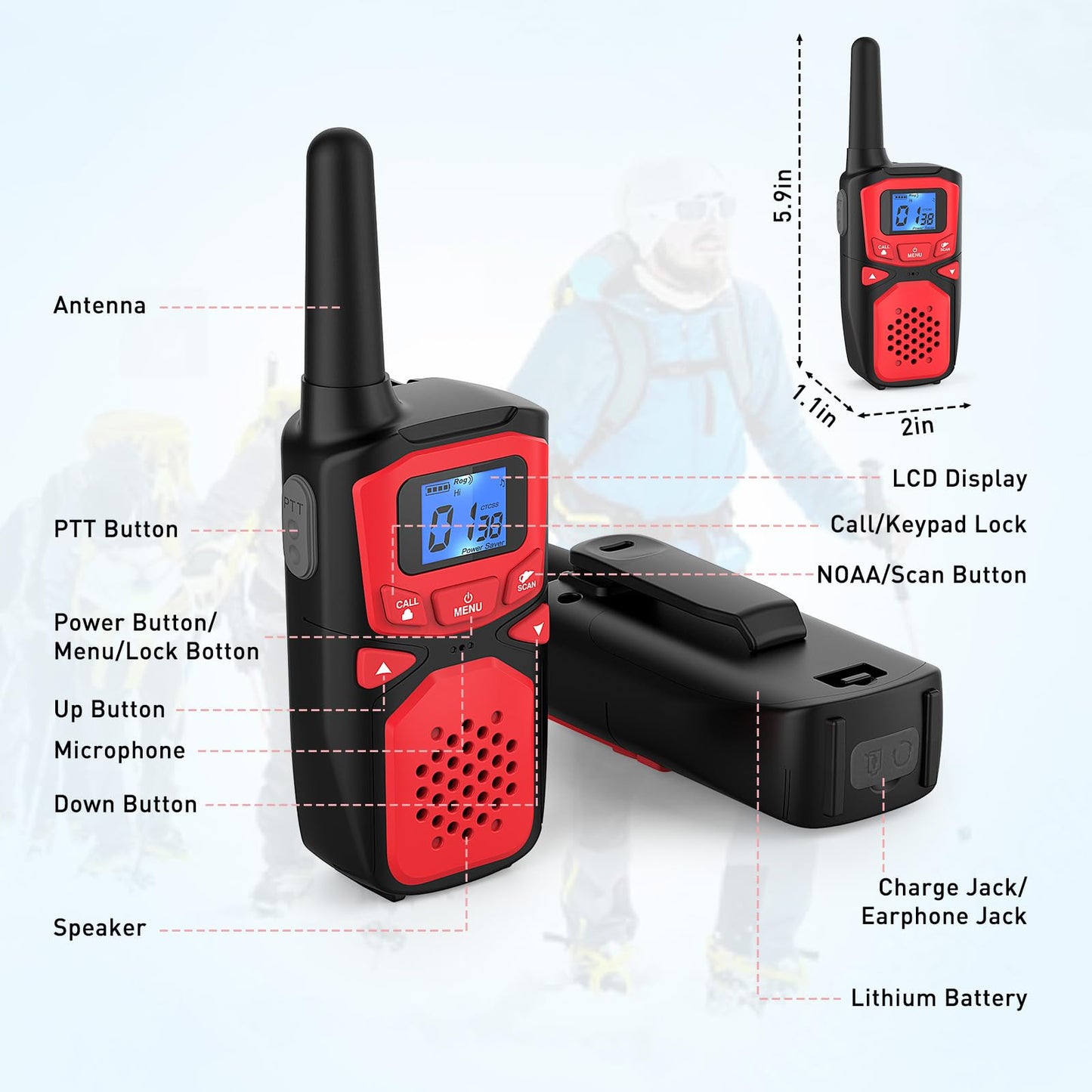 Walkie Talkies WokTok para adultos, de largo alcance, recargables, portátiles, bidireccionales, equipo para acampar, sirenas SOS, alarmas meteorológicas NOAA, juguetes para niños, walkie talkies recargables fáciles de usar, 4 paquetes