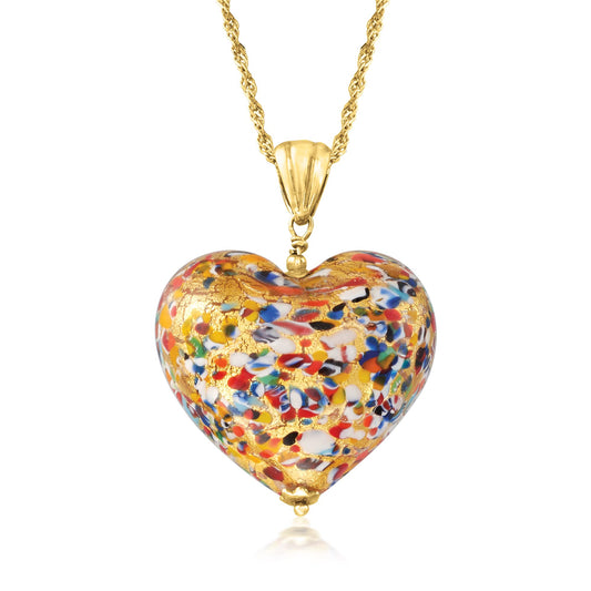 Collar con colgante de corazón de cristal de Murano italiano de Ross-Simons en oro de 18 kt sobre plata esterlina