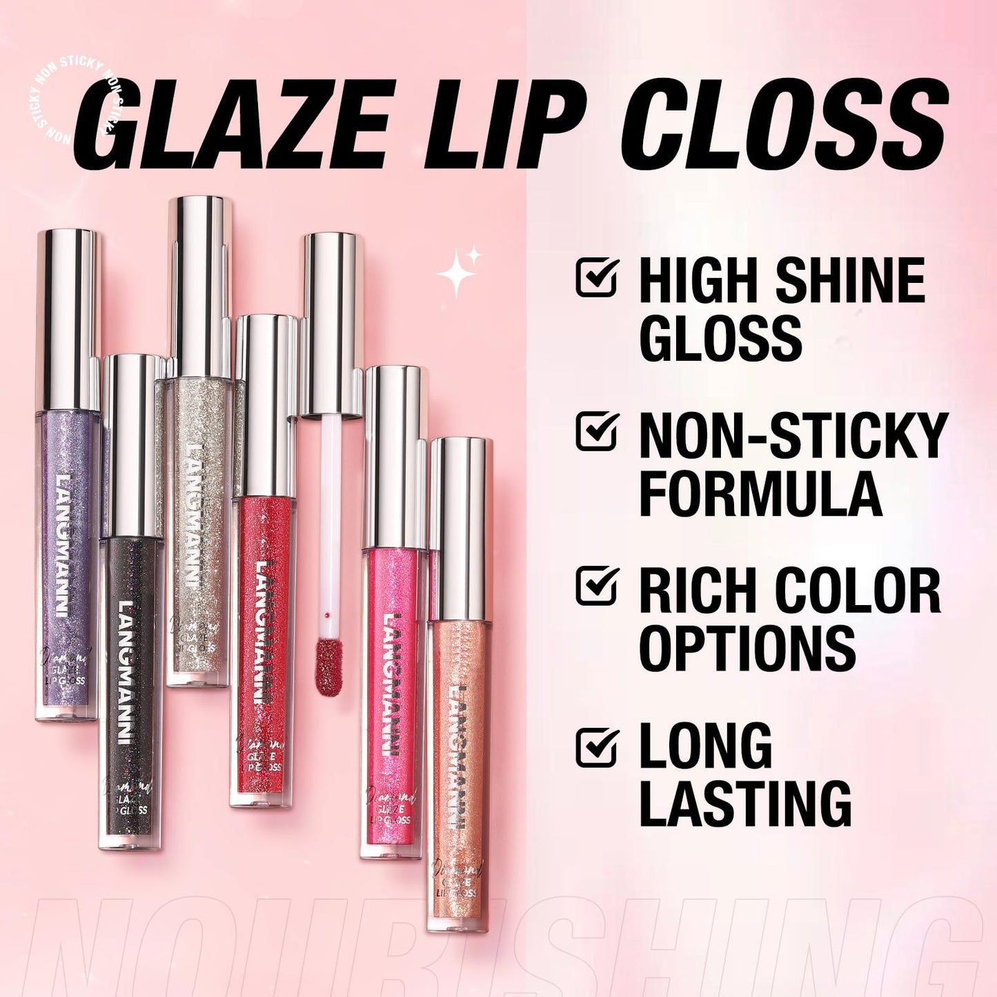 LANGMANNI 10 Colors Diamond Glitter Lip Gloss Set,Long Lasting High Shine Shimmer Liquid Lipstick Set,Hydrating,Moisturizing Lip Gloss Kit Gift Makeup For Girls