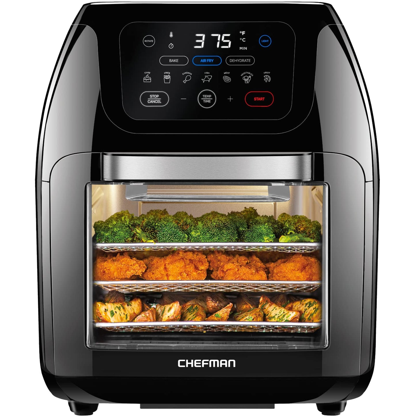 CHEFMAN Multifunctional Digital Air Fryer+ Rotisserie, Dehydrator, Convection Oven, 17 Touch Screen Presets Fry, Roast, Dehydrate, Bake, XL 10L Family Size, Auto Shutoff, Large Easy-View Window, Black