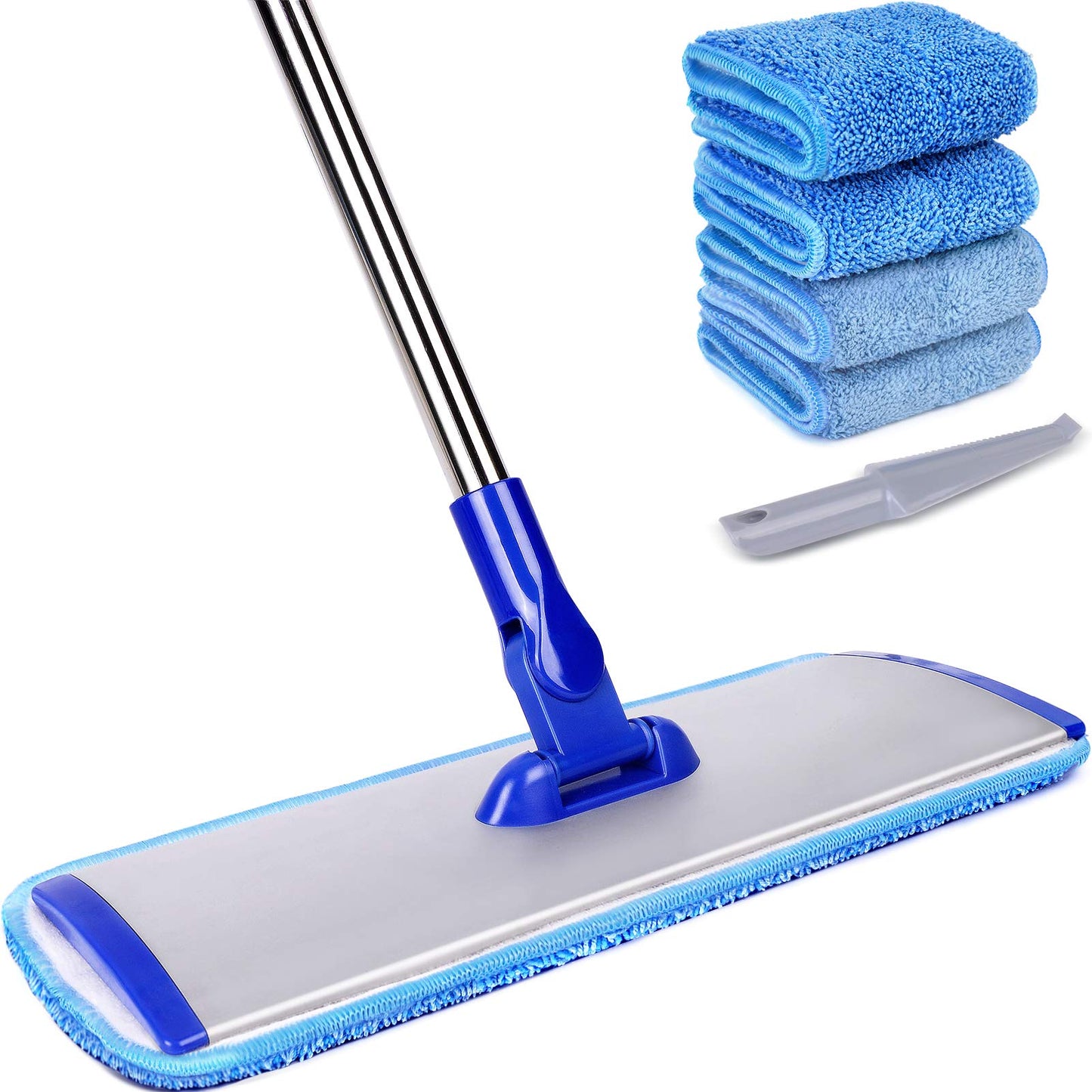 18" Professional Microfiber Mop Floor Cleaning System, 4 Reusable Washable Mop Pads, Wet and Dust Mopping for Hardwood, Vinyl, Laminate, Tile Cleaning