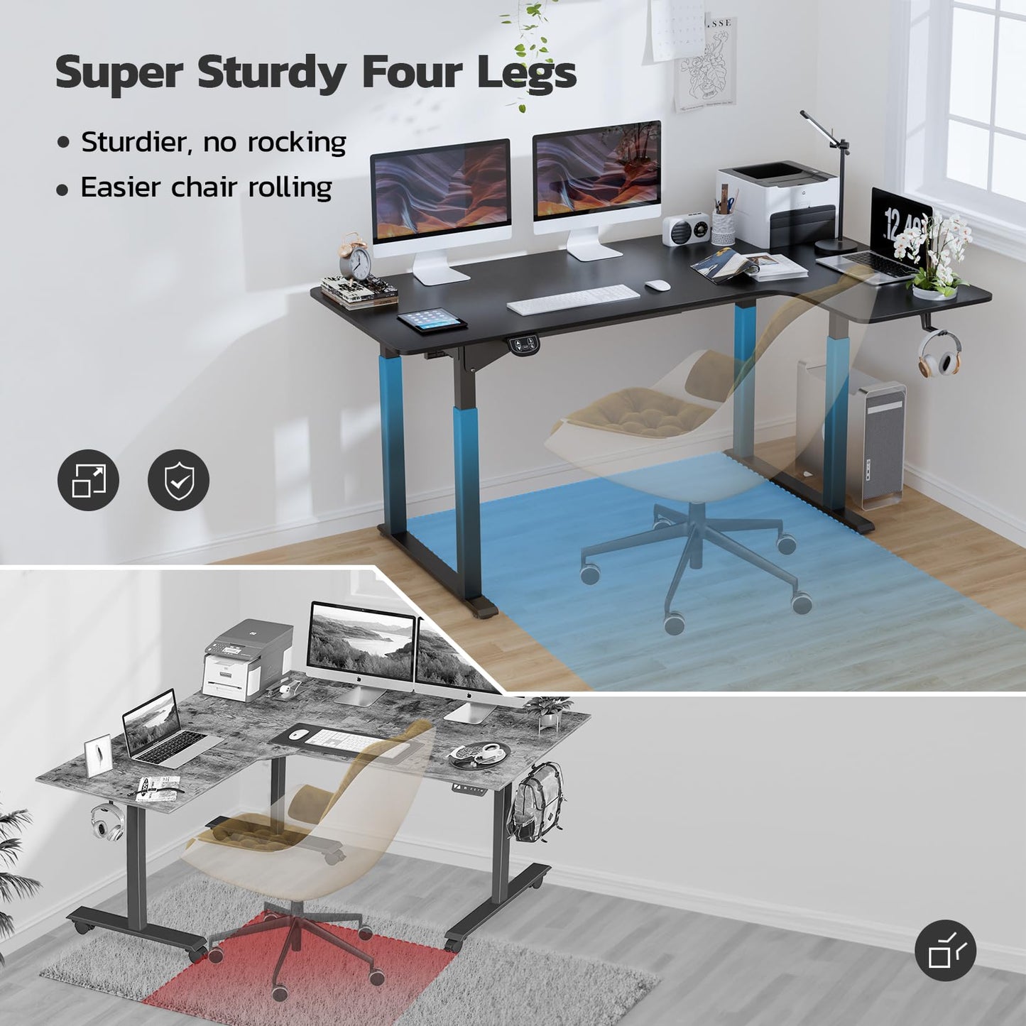 Dripex Standing Desk, 63 x 43 Inch L Shaped Desk, Electric Height Adjustable Dual Motor Sit Stand Desk, Corner Stand Up Desk, Large Computer Workstation for Home Office with 4 Stable Legs