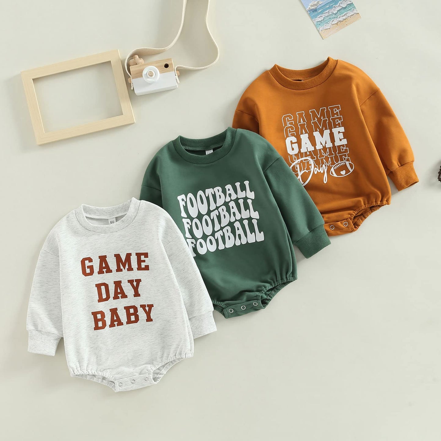 MERSARIPHY - Conjunto de sudadera y mameluco de fútbol para bebé, niña y niño, mono de manga larga con letras divertidas, ropa de otoño e invierno (marrón Y, 3 a 6 meses)