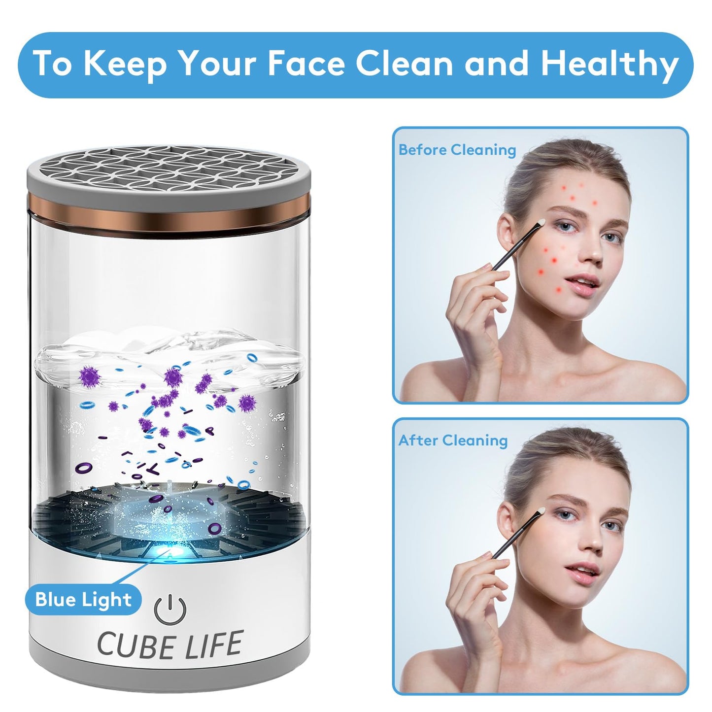 CUBE LIFE Electric Makeup Brush Cleaner, Updated Automatic Spinning Makeup Brush Cleaner, 1200mAh Cosmetic Brush Cleaner For All Type Makeup Brushes, Makeup Brush Cleaner Machine with Brush Clean Mat