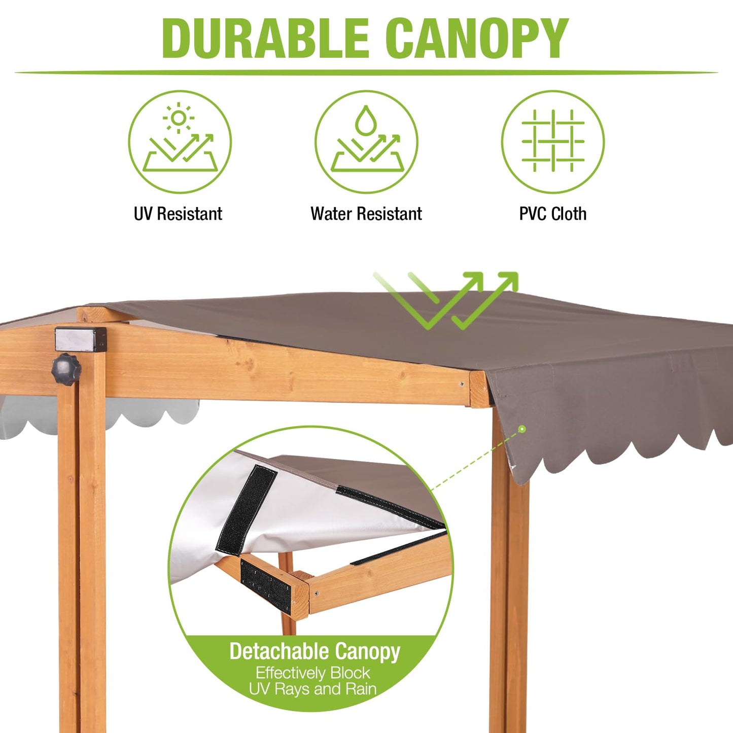 GUTINNEEN - Caja de arena de madera para jardín con tapa, caja de arena para exteriores para niños con 3 contenedores de juguetes