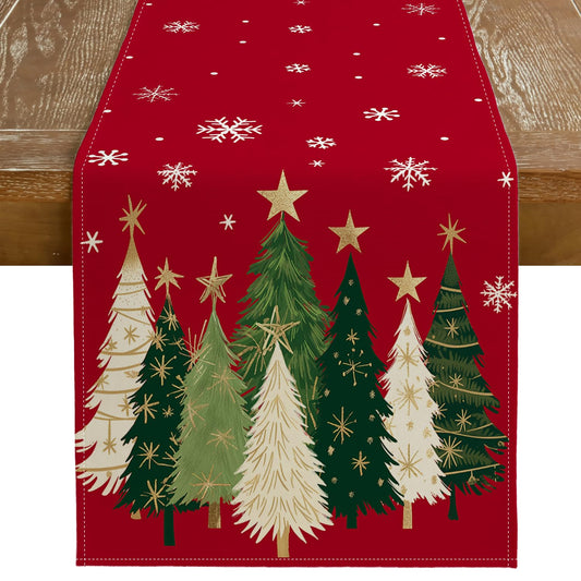 GEEORY Christmas Table Runner 13x72 Inch, Xmas Trees Snowflakes Winter Holiday Decorative Farmhouse Table Decorations for Kitchen Dinning, Indoor Outdoor Dinner Party Decor (Red) GT150-72