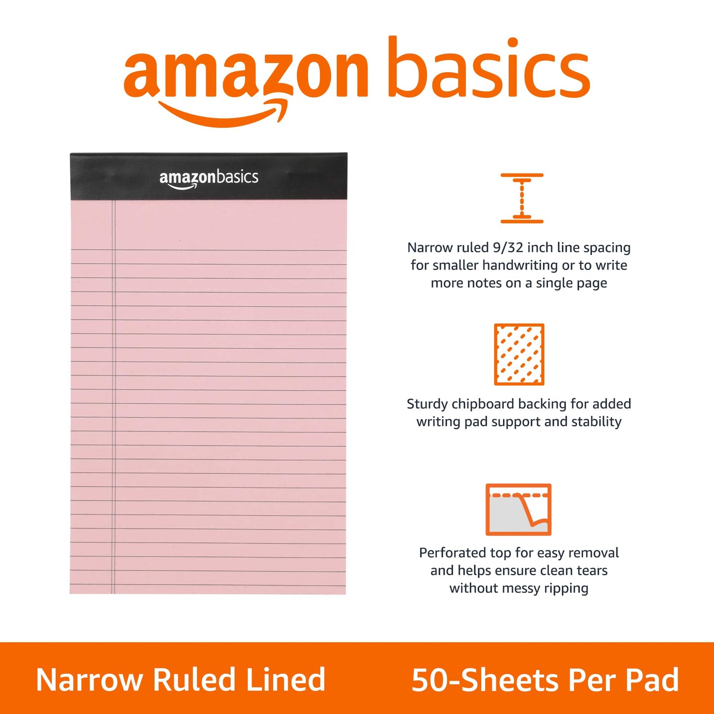 Bloc de notas con líneas estrechas de Amazon Basics, 5 x 8 pulgadas, 6 unidades (bloc de 50 hojas), multicolor