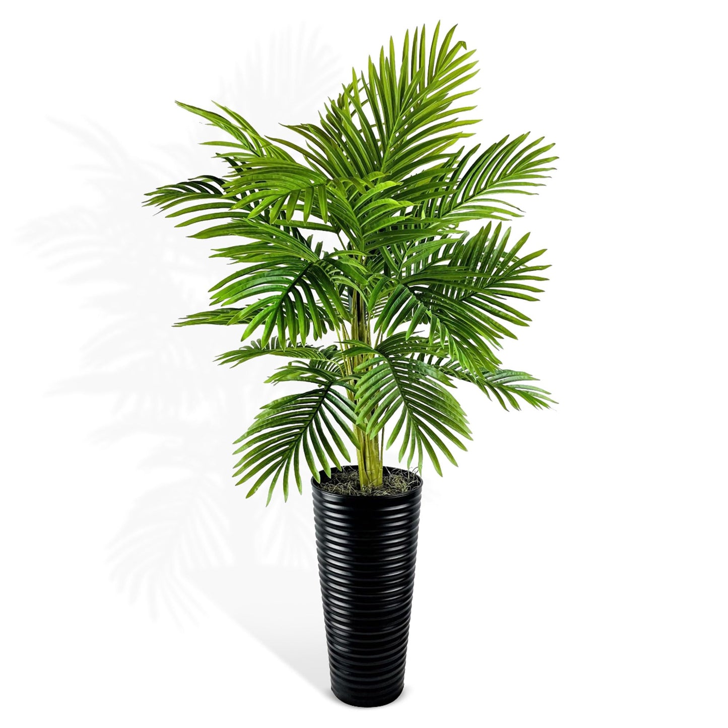 Palmera artificial de 4 pies de LCG Florals en maceta de metal con nervaduras negras. Follaje y tallos naturales y realistas. Árbol de interior artificial o planta de interior falsa para decoración del hogar, la oficina y los espacios habitables.