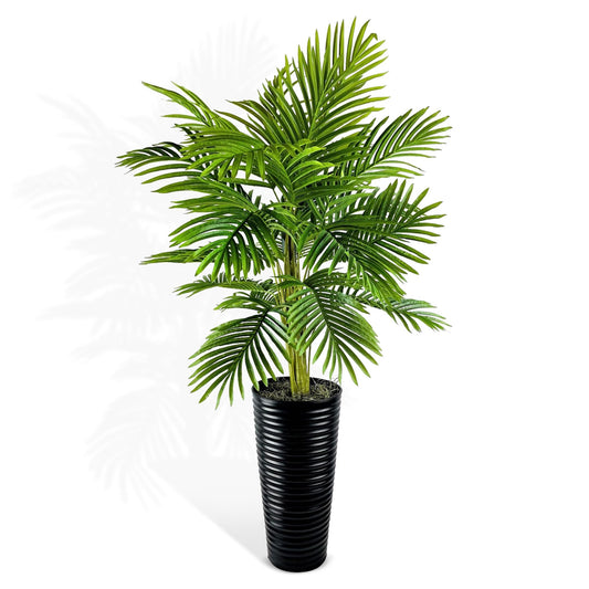 LCG Florals 4FT Artificial Palm Plant in Black Ribbed Metal Pot – Natural, Lifelike Foliage & Stems – Faux Indoor Tree or Fake House Plant for Décor at Home, Office, Living Spaces