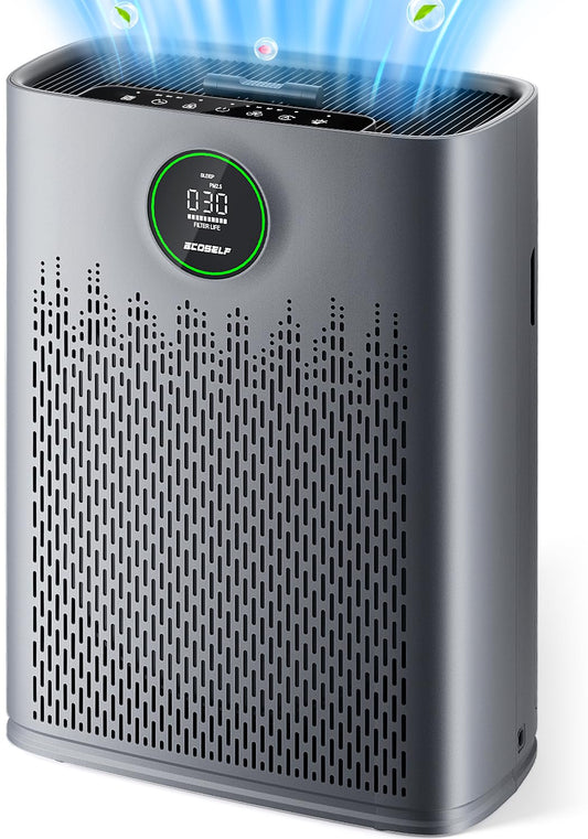 ECOSELF Air Purifiers for Home Large Room, with Smart Mode, PM2.5 Air Quality Display, 22dB Sleep Mode, Aromatherapy, Cover Up to 1295 Ft² with 2X-Purification & 360°Air Outlet, HAP603, Carbon Grey