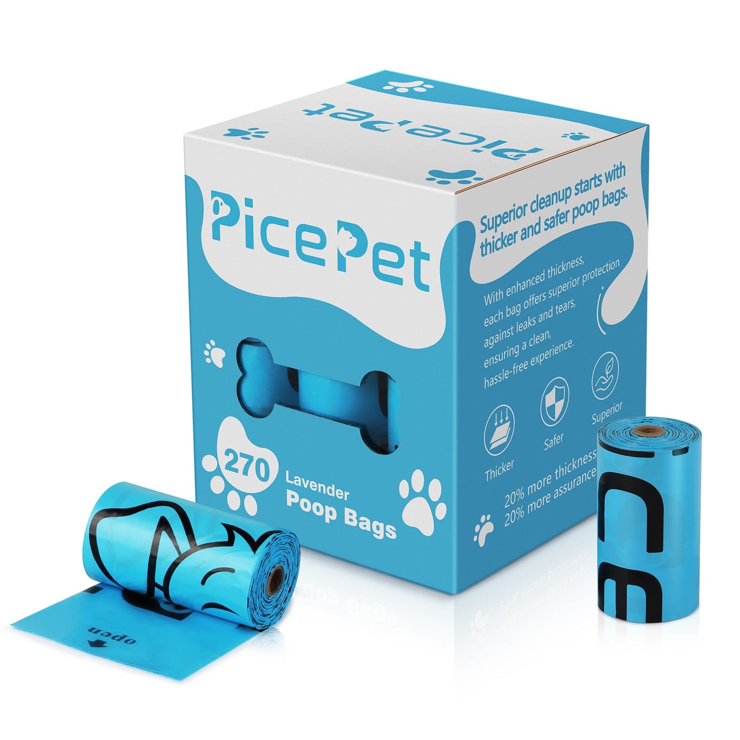 PICE PET 20% Thicker Dog Poop Bags Rolls, Pet Waste Bag for Large Doggy and Small Doggie, Leak-Proof & Extra Thick