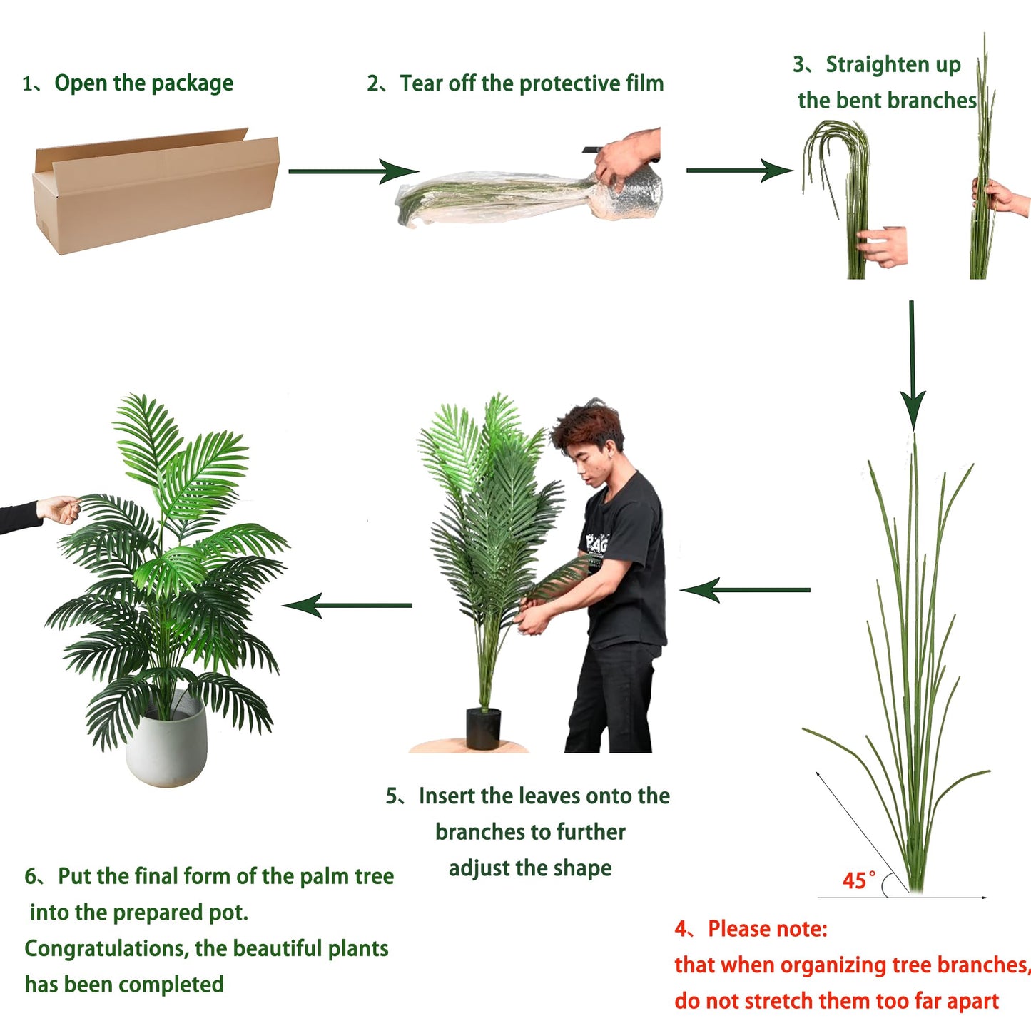 4ft 2pcs Large Artificial Plants Fake Palm Tree Tropical Palm Leaves Faux Palm Plants Tall Tree Indoor Real Touch Plastic Monstera Leaves for Home Garden Outdoor Office Decor (4ft/125cm-2pcs)