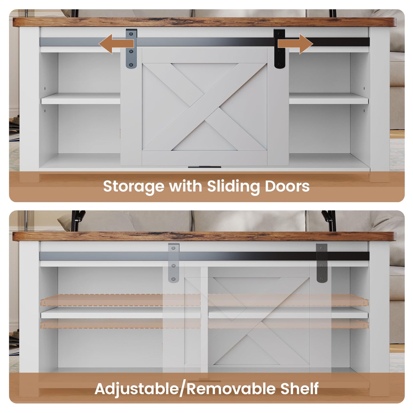 SEDETA Mesa de centro elevable de 31,5" con espacio de almacenamiento, mesa de centro cuadrada para sala de estar, mesa de centro estilo granja con compartimento de almacenamiento oculto grande y estantes ajustables, color blanco