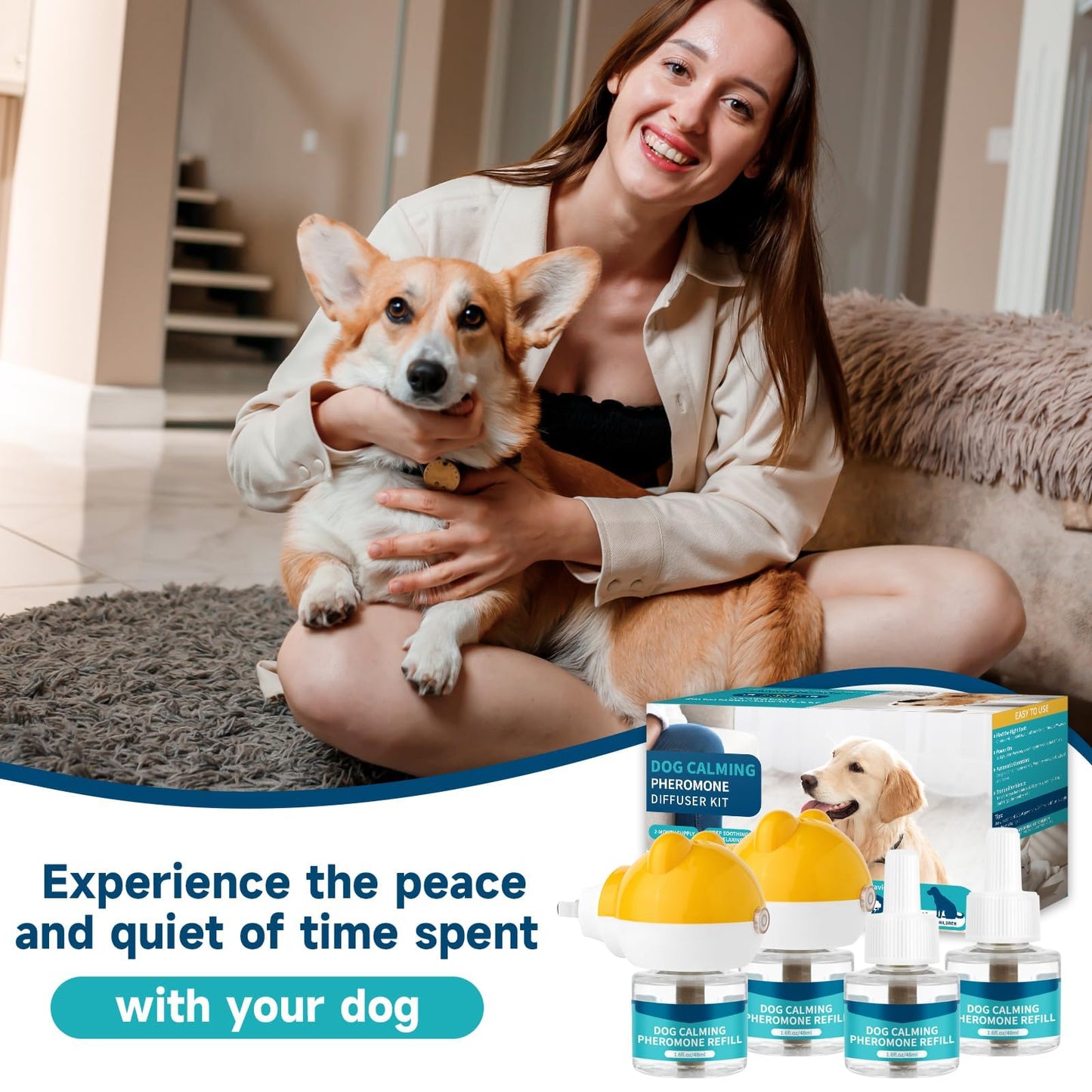 Dog Calming Diffuser, Dog Calming Pheromones Diffuser for Dog, 6-in-1 Calming Plug-in for Dog with 2 Diffuser + 4 Refills