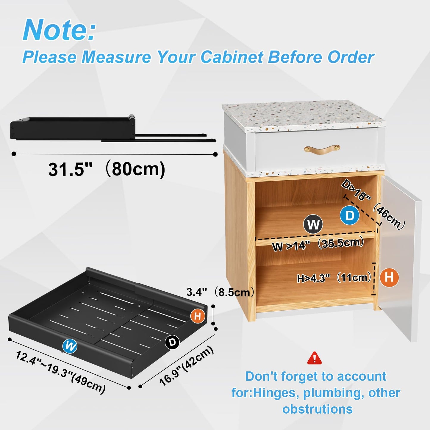 Organizador de gabinetes extraíble Tksrn, expandible (12,4"-19,3"), organizador de cajones deslizables ajustables para gabinetes de cocina, estantes extraíbles con película nano adhesiva para la organización de gabinetes de cocina