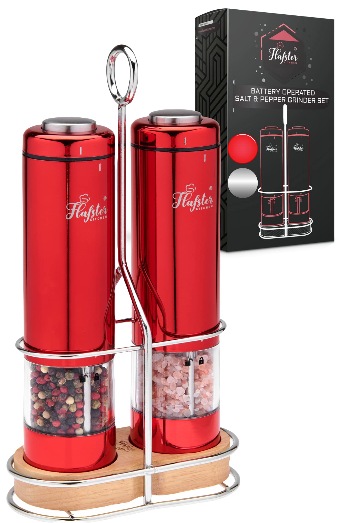 ***Radiant Red Spice Symphony With Electric Red Salt and Pepper Grinder Set - Illuminated, Battery-Operated, Refillable