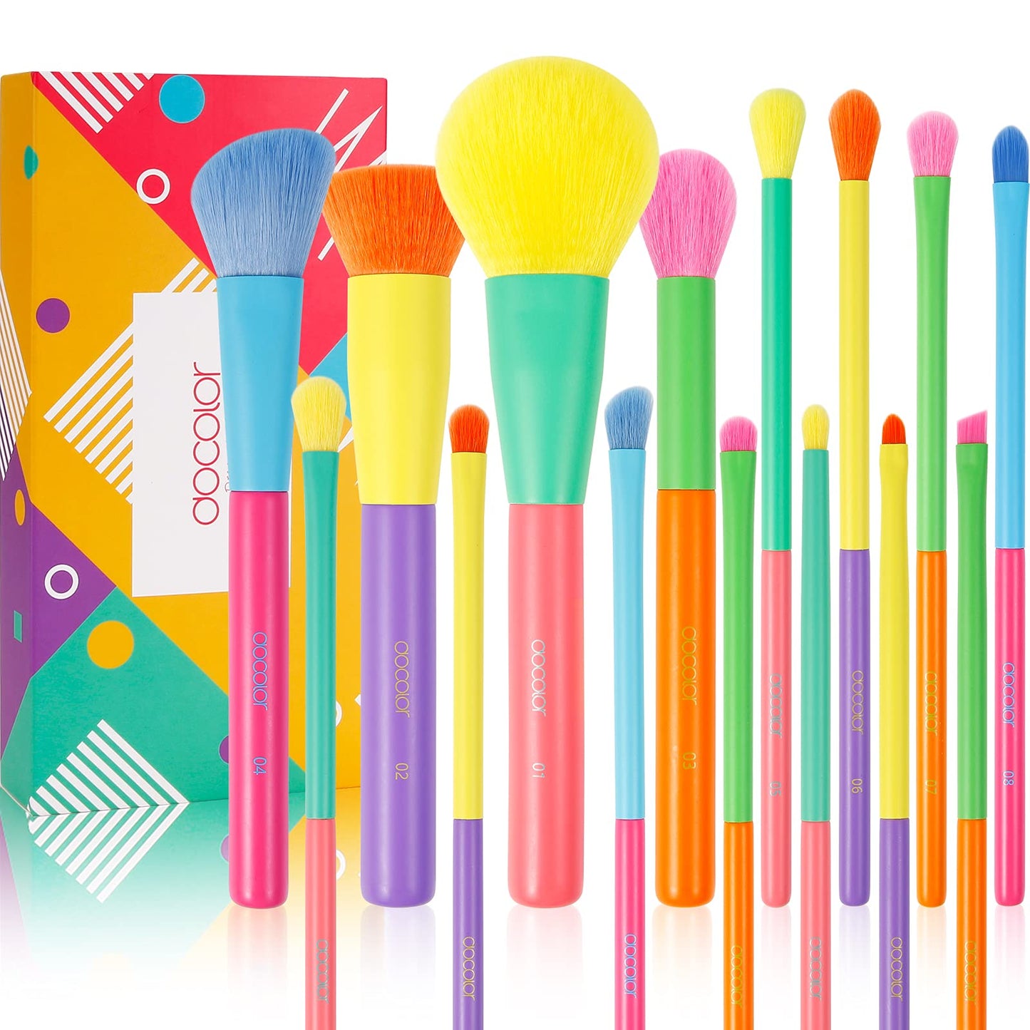 Docolor - Juego de 15 brochas de maquillaje de colores, regalo prémium, brochas sintéticas para maquillaje, polvos faciales, base, contorno, rubor, correctores, sombras de ojos, juego de brochas de maquillaje - Dream of Color